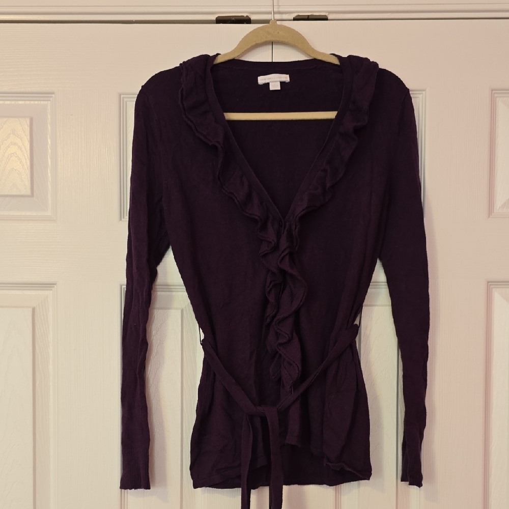 New York & Company Plum Ruffle Front Blouse